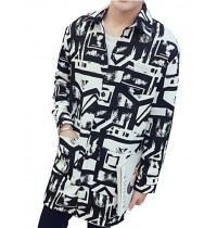 Men's Lapel Print Casual Trench Coat