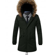 Men's Regular Padded Coat,Simple Going out / Casual/Daily Solid-Cotton Cotton Long Sleeve Hooded Blue / Black / Green