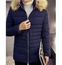 Men's Casual/Daily Simple Coat,Solid Long Sleeve Winter Blue / Beige / Black Polyester