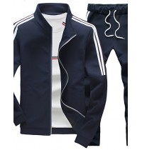 Men's Striped Casual / Plus Size Set,Polyester / Spandex Long Sleeve Black / Blue