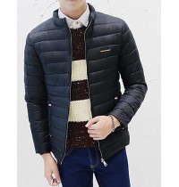 Men's Casual/Daily Simple Coat,Solid Long Sleeve Blue / Red / Black / Gray Polyester