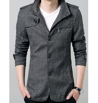 Men's Solid Casual / Work / Formal / Sport / Plus Sizes Trench coat,Cotton / Polyester Long
