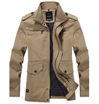 Men's Long Sleeve Regular Trench Coat , Polyester Plaids & Checks Winter Jacket