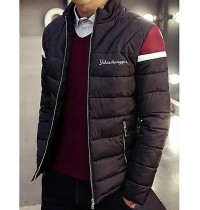 Men's Casual/Daily Simple Coat,Solid Long Sleeve Winter Blue / Red / Black Polyester