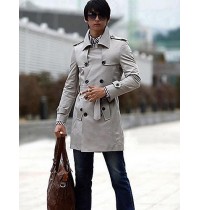 Men's Solid Casual Trench coat,Others Long Sleeve-Black / Yellow / Gray