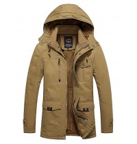 Men's Long Padded Casual/Daily Solid-Cotton Without Filling Material Long Sleeve Hooded Black / Green