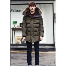 Men's Casual/Daily Simple Coat,Solid Hooded Long Sleeve Winter Green Polyester