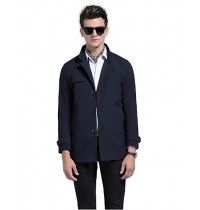 Men's Solid Casual / Work Trench coat,Polyester Long Sleeve-Black