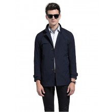 Men's Solid Casual / Work Trench coat,Polyester Long Sleeve-Black