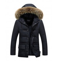 Men's Long Padded Coat,Simple / Street chic Plus Size / Casual/Daily / Formal Solid-Polyester Polyester Long Sleeve HoodedBlue / Black /