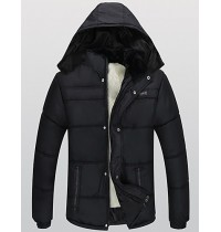 Hot Sale Men's Regular Padded Plus Size Solid-Polyester Polyester Long Sleeve Hooded Black