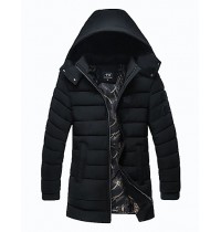 Men's Regular Padded CoatPolyester Solid Long Sleeve