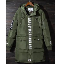 Men's Casual/Daily Simple Coat,Print Long Sleeve Winter Blue / Black / Gray / Green Polyester