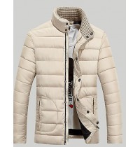 Men's Padded Coat,Simple Casual/Daily Solid-Others Polyester Long Sleeve Stand White / Black