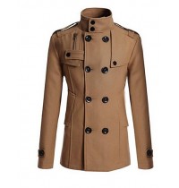 Men's Casual/Daily / Work Simple Trench Coat,Solid Stand Long Sleeve Fall / Winter Blue / Black / Brown / Gray Others Medium
