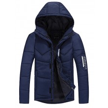 Men's Regular Padded Casual/Daily Solid-Polyester Polypropylene Long Sleeve Hooded Blue / Black