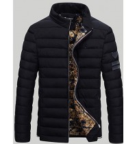 Men's Padded Coat,Street chic Plus Size Solid-Polyester Polypropylene Long Sleeve Stand Blue / Red / Black / Gray