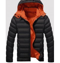 Men's Regular Padded Coat,Simple Casual/Daily Solid-Cotton / Polyester Polypropylene Long Sleeve Hooded Blue / Red / Black / Green