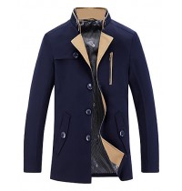 Men's Solid Casual / Work Trench coatCotton / Polyester Long Sleeve-Blue / Brown / Red