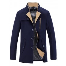 Men's Solid Casual / Work Trench coatCotton / Polyester Long Sleeve-Blue / Brown / Red