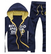 Men's Fashion Letters Printed Hooded Set,Cotton / Polyester Long Sleeve Black / Blue / White / Gray