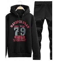 Men's Print / Solid / Camouflage / Letter Casual / Sport Set,Cotton Long Sleeve Black / Blue / GrayD53