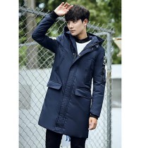Men's Going out Simple Coat,Solid Long Sleeve Blue / Black / Brown / Gray Polyester