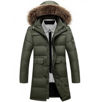 Men's Casual/Daily Simple Coat,Solid Long Sleeve Winter Beige / Black / Green Polyester