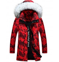Men's Casual/Daily Simple Coat,Print Long Sleeve Winter Red / Gray / Green Polyester