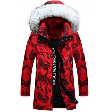 Men's Casual/Daily Simple Coat,Print Long Sleeve Winter Red / Gray / Green Polyester