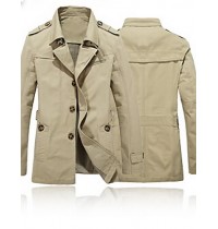 Men's Solid Casual Style Plus Sizes Trench Coat,Cotton Long Sleeve Black / Green / Yellow Fall / Winter Men's Fashion Outerwear
