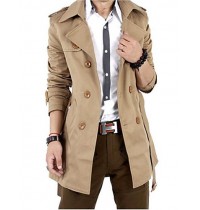 Men's Plus Size / Casual/Daily Simple Trench Coat,Solid Long Sleeve Black Polyester