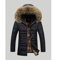 Men's Long Padded Coat,Simple / Street chic Plus Size / Casual/Daily / Formal Solid-Polyester Polyester Long Sleeve HoodedBlue / White /