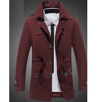 Men's Solid Casual / Work Coat,Cotton Long Sleeve-Black / Brown / Gray