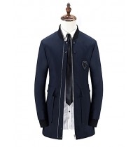 Men's Solid Casual / Formal / Plus Sizes Trench coat,Bamboo Fiber / Polyester Long Sleeve-Black / Blue