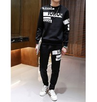 Men's Going out / Casual/Daily / Sports Active Long Hoodies,Letter Blue / Black / Gray Round Neck Long Sleeve Polyester / Spandex Fall