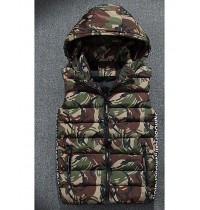 Men's Regular Padded Coat,Simple Casual/Daily Camouflage-Polyester Cotton Sleeveless Hooded Red / Gray / Green
