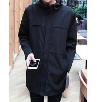 Men's Casual/Daily Simple Jackets,Solid Stand Long Sleeve Fall Black Polyester Medium