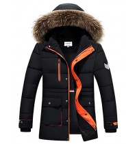 Men's Long Padded Coat,Simple / Street chic Plus Size / Casual/Daily / Formal Color Block-Polyester Polyester Long Sleeve HoodedBlue /