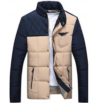 Men's Regular Padded Coat,Cotton Color Block Long Sleeve